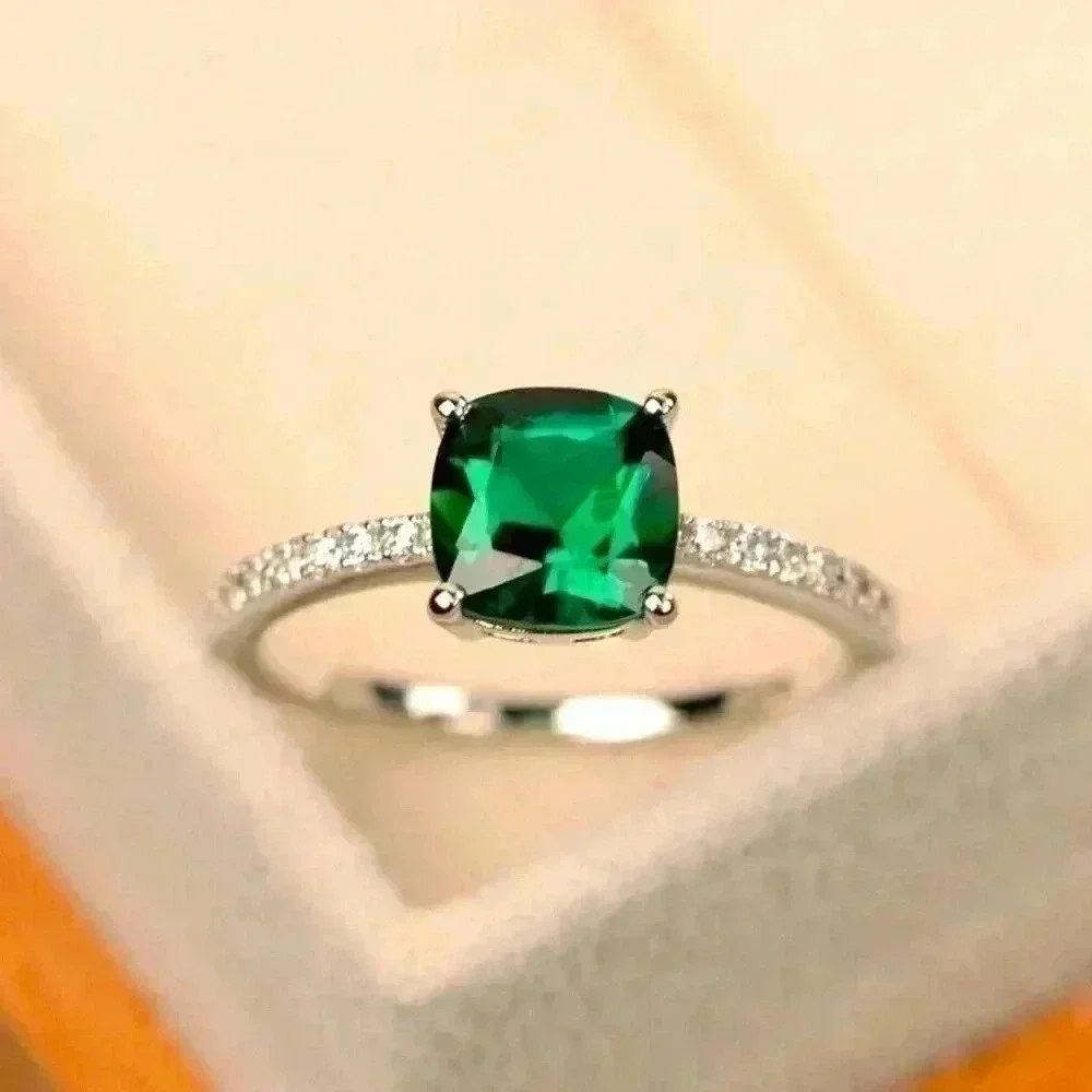 New 14k Gold Over Silver 1ct Princess Cut Emerald Diamond Ring